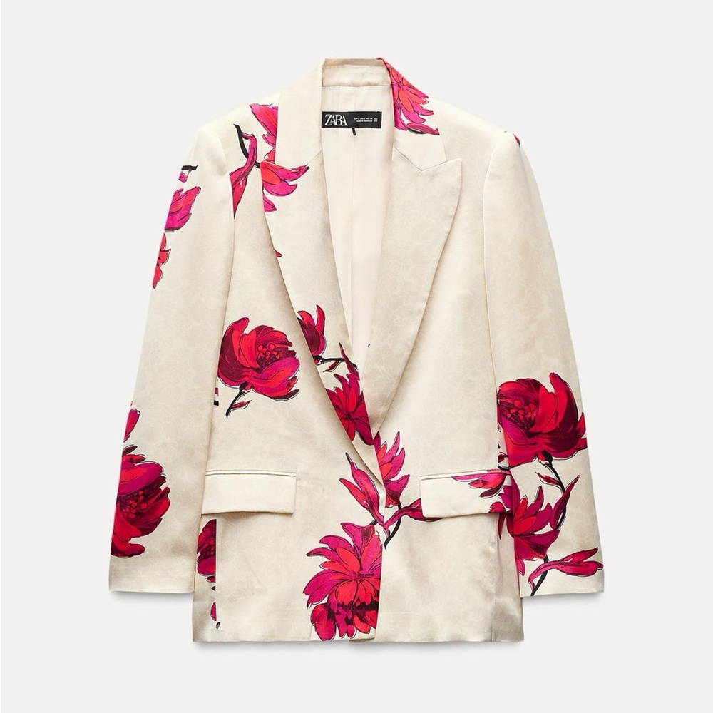Zara Floral Print Satin Effect Blazer NWT 8092/155